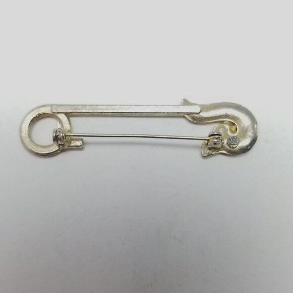 Vintage Rhinestone Safty Pin Style Brooch, Silve Tone, Retro Estate - Picture 3 of 5